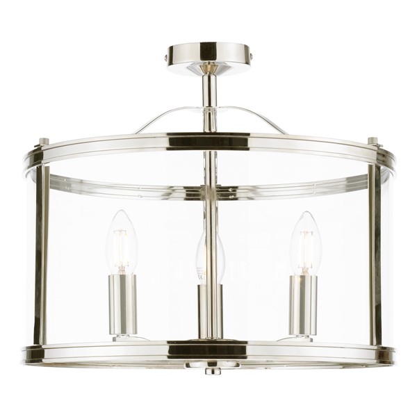(image for) Laura Ashley Harrington 3 Light Semi-Flush Polished Nickel and Glass